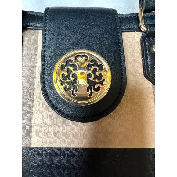 Brown & Black Handbag With Gold Accents Magnetic Snap & Crossbody Strap 8”x11” - Picture 3 of 6